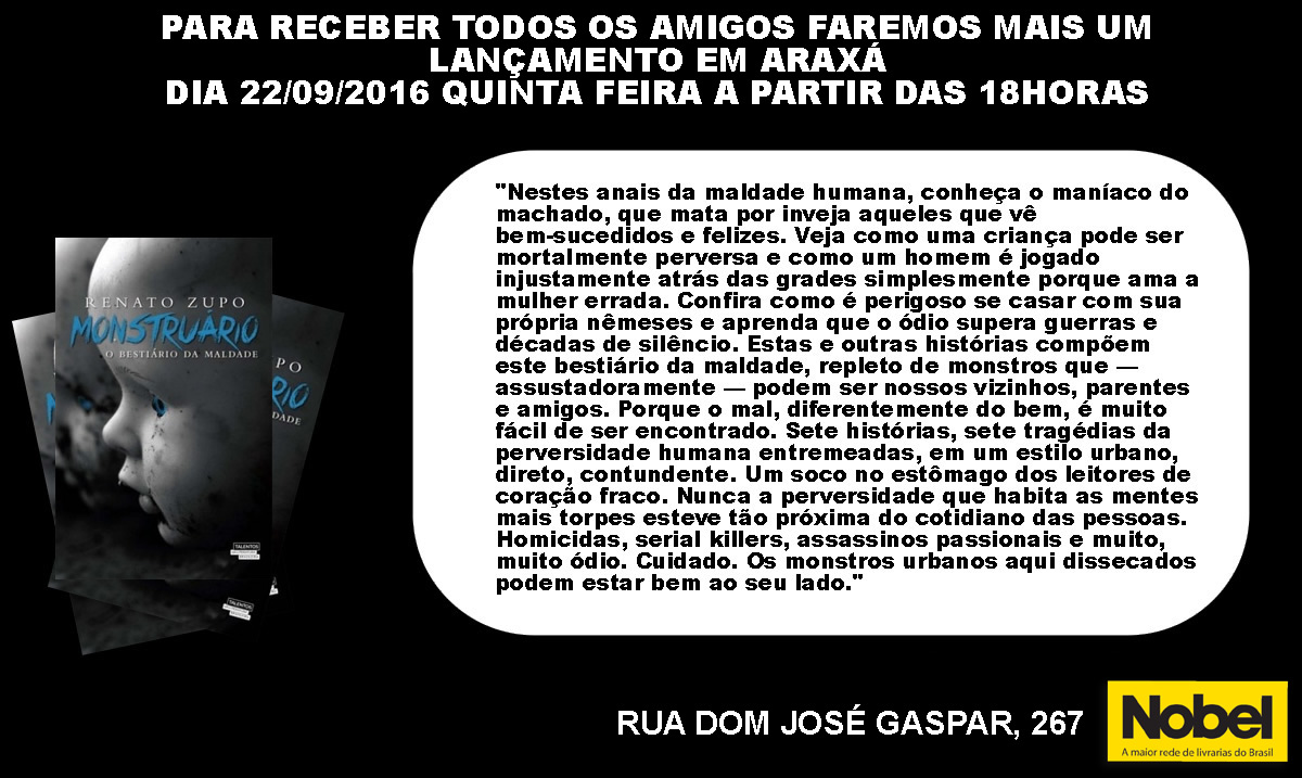Convite para o Lançamento do livro Monsturário de Dr. Renato Zupo.