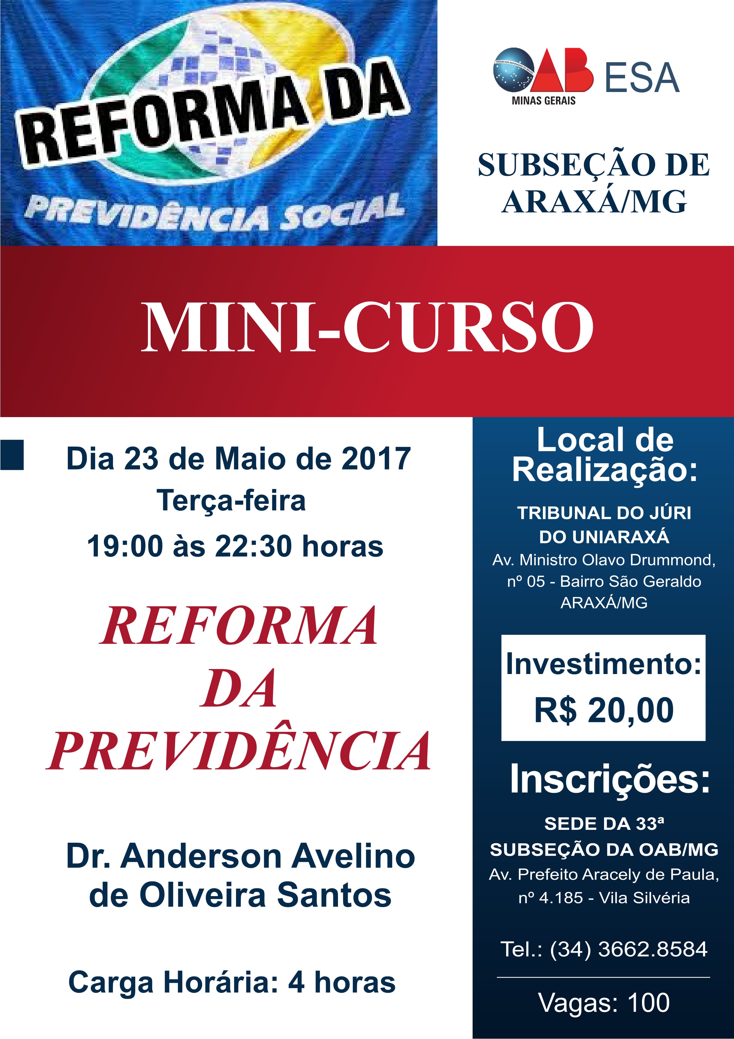  Mini-Curso - Reforma da Previdência- Dia 23.05.2017