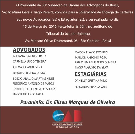 Convite - Solenidade de Entrega de Carteiras