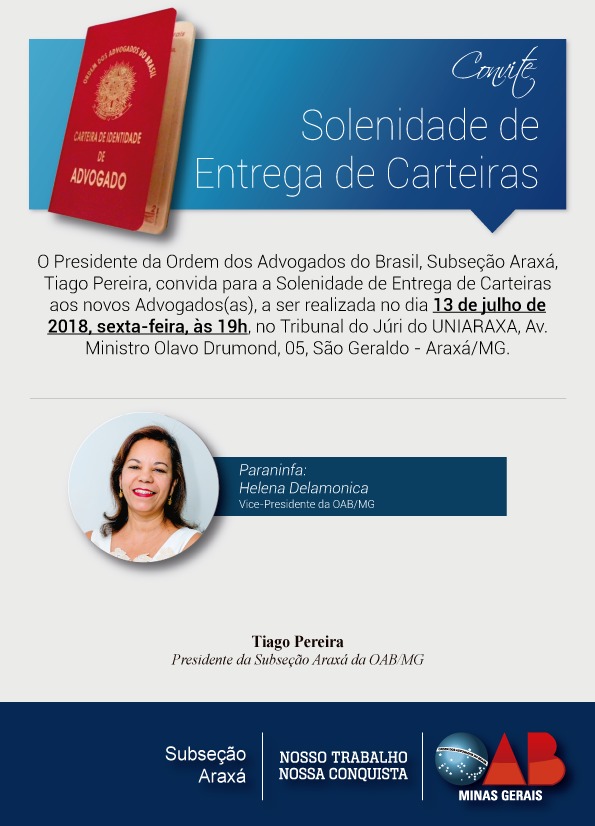Convite -  9º Sessão Solene de Entrega de Carteiras aos novos Advogados (as) e Estagiários (ias)