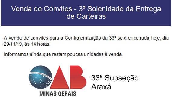 VENDA DE CONVITE DA 3ª SOLENIDADE DA ENTREGA DE CARTEIRAS