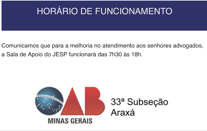 Horário de funcionamento do JESP 
