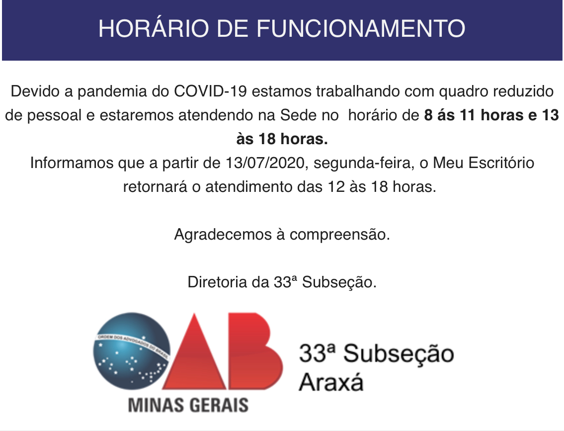 Comunico sobre o horário de funcionamento 