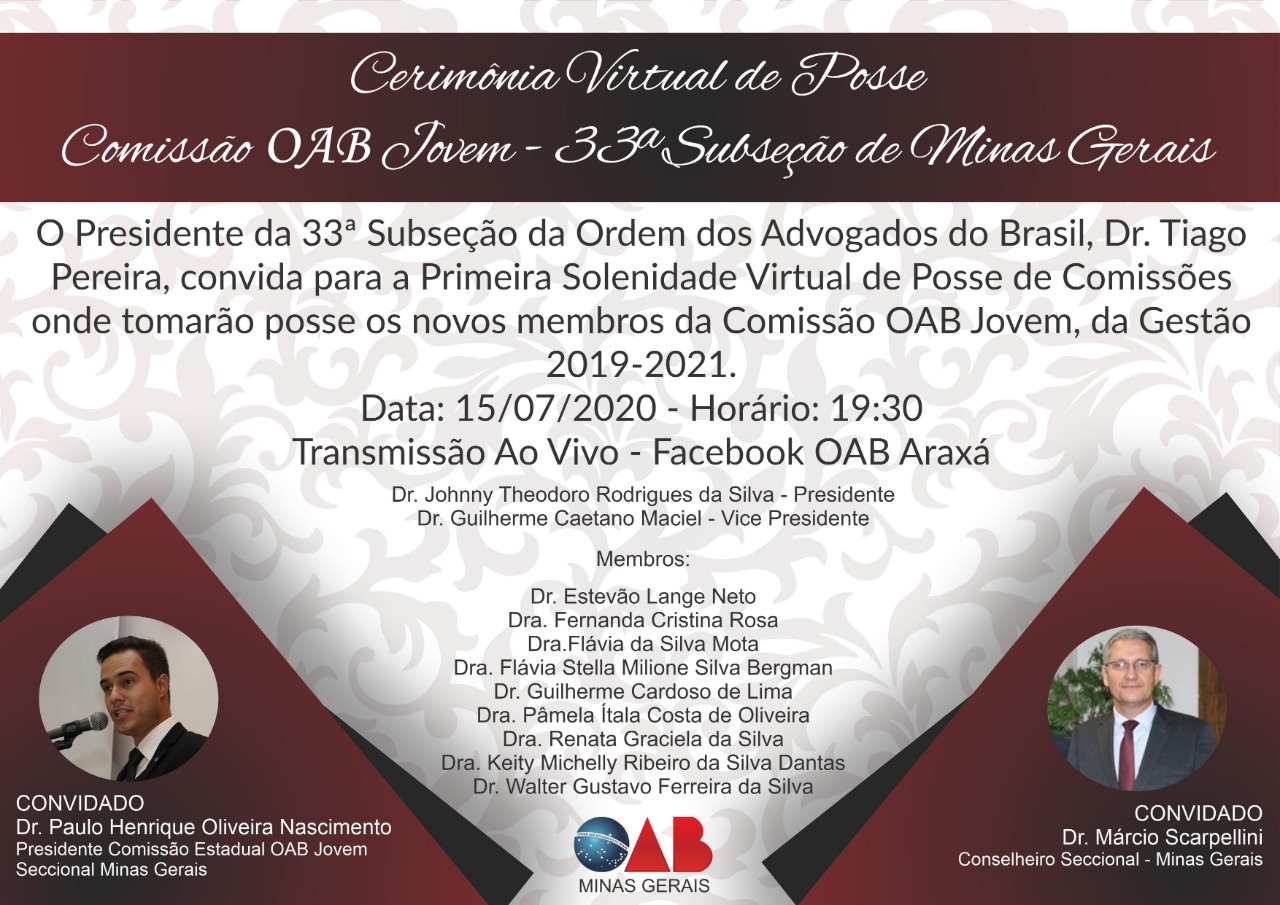 CERIMÔNIA VIRTUAL DE POSSE DA COMISSÃO OAB JOVEM 
