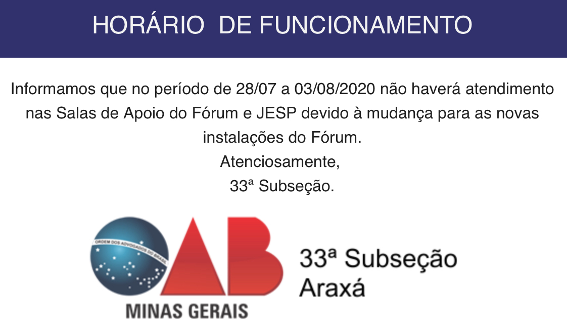HORÁRIO  DE FUNCIONAMENTO