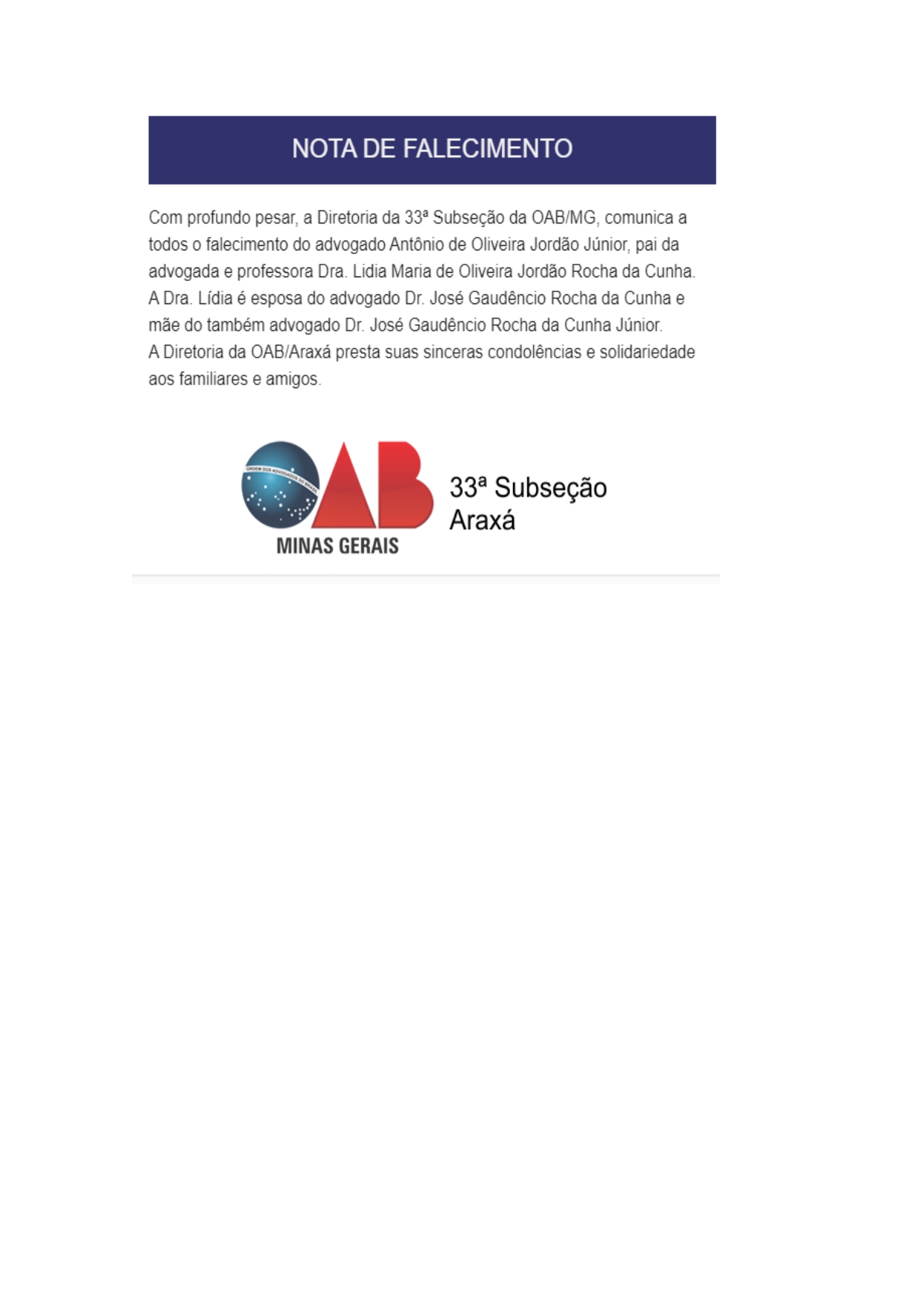 NOTA DE FALECIMENTO
