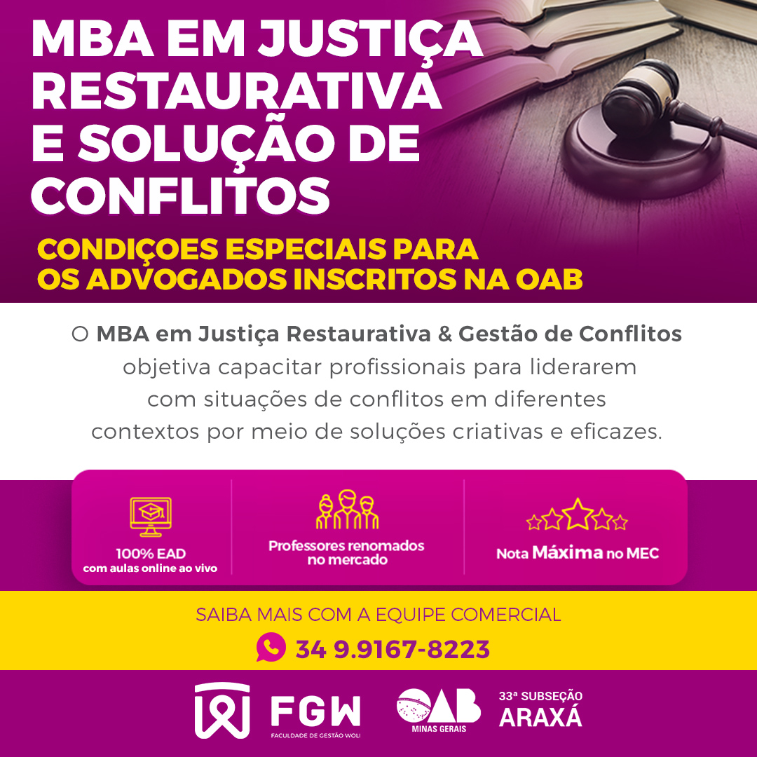 MBA EM JUSTIÇA RESTAURATIVA E SOLUÇÃO DE CONFLITOS