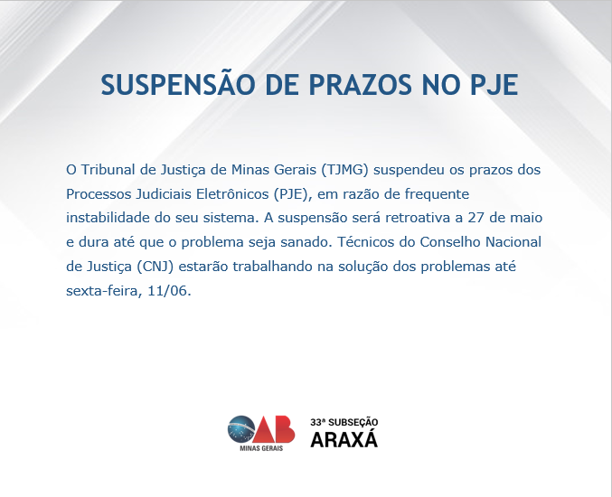 SUSPENSÃO DE PRAZOS NO PJE