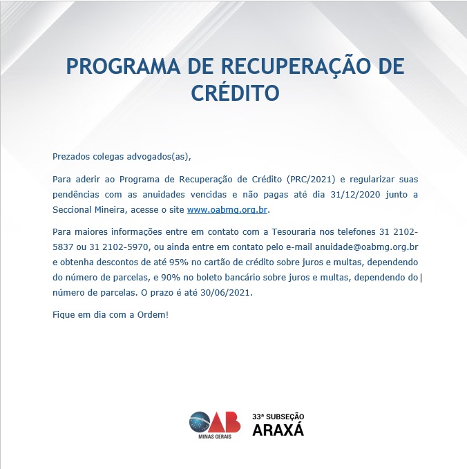 Programa de recuperação de crédito. 