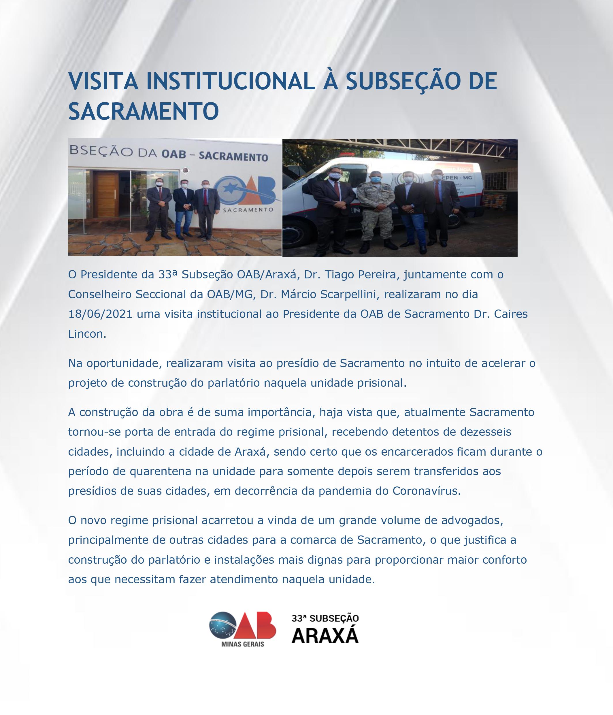 VISITA INSTITUCIONAL À SUBSEÇÃO DE SACRAMENTO