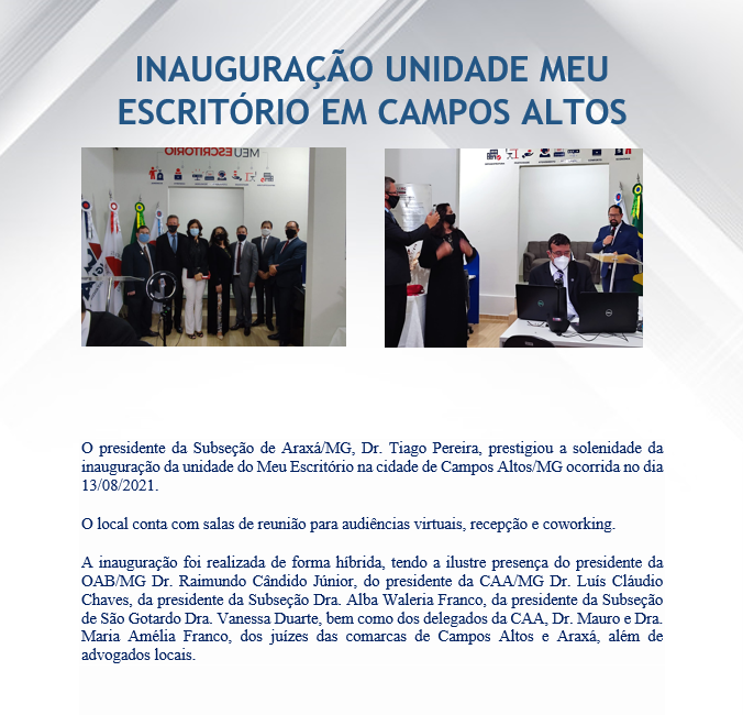 INAUGURAÇÃO UNIDADE MEU ESCRITÓRIO EM CAMPOS ALTOS