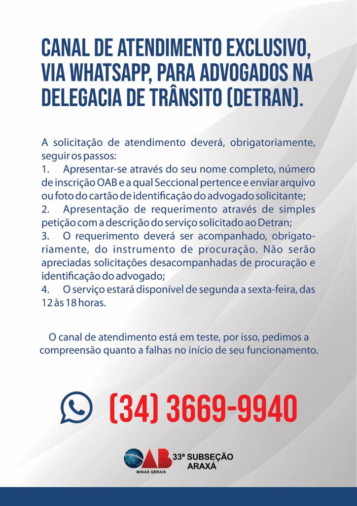 CANAL DE ATENDIMENTO EXCLUSIVO AO ADVOGADO  - DETRAN 