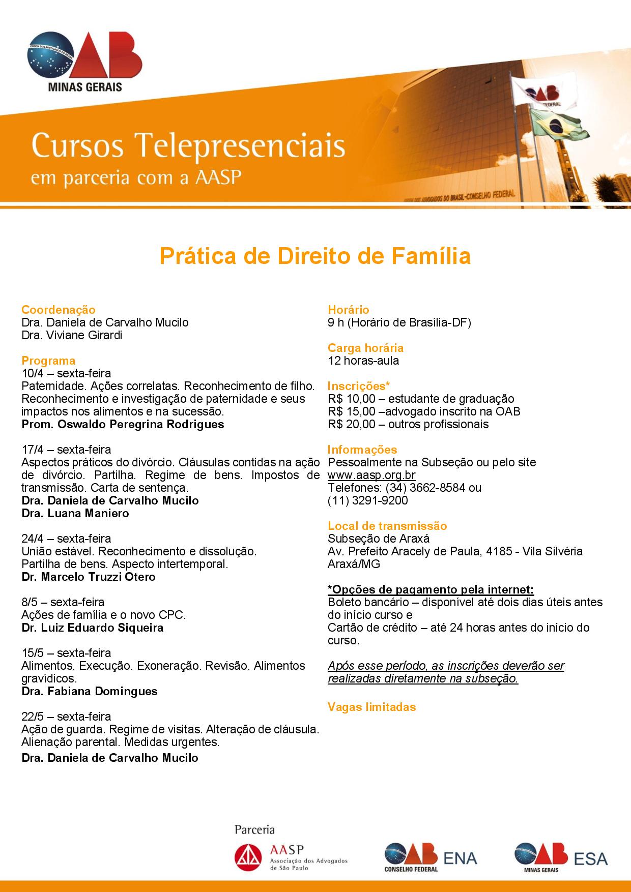 CURSO TELEPRESENCIAL OAB ARAXÁ MG/AASP - 