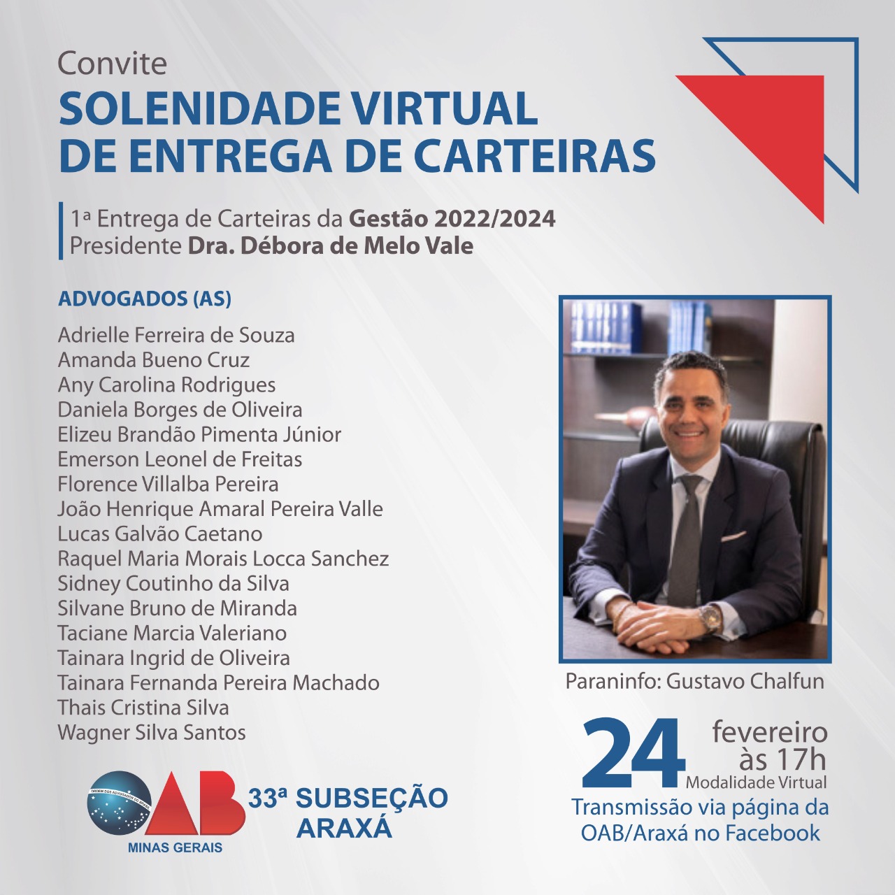 CONVITE SOLENIDADE VIRTUAL DE ENTREGA DE CARTEIRAS