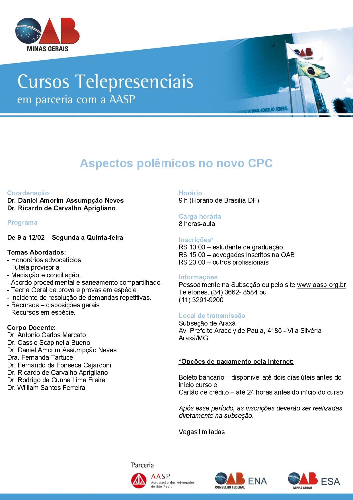 CURSO TELEPRESENCIAL OAB ARAXÁ MG/AASP - 