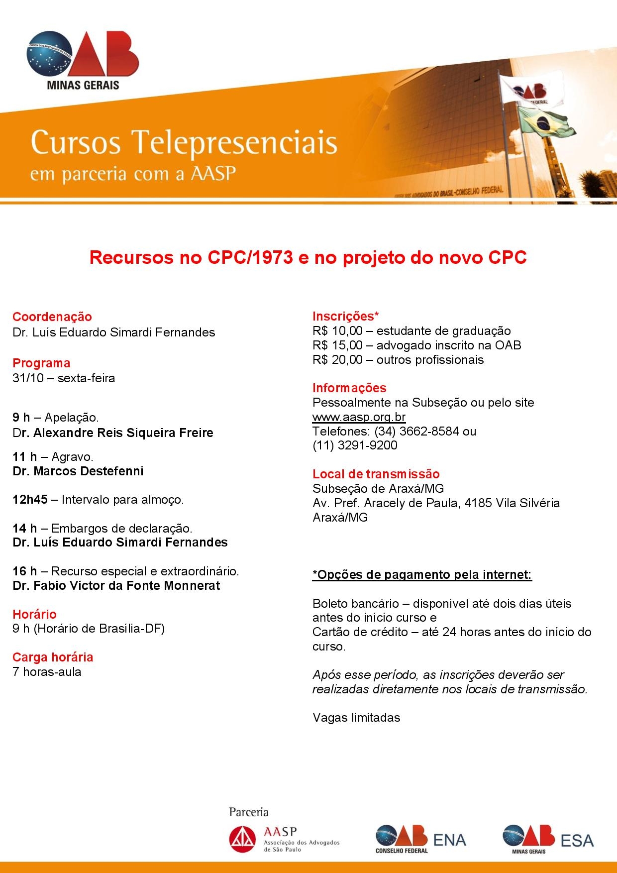 CURSO TELEPRESENCIAL AASP/OAB MG - 